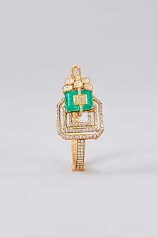Gold Finish Kundan Polki & Emerald Stone Bracelet