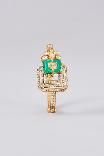 Gold Finish Kundan Polki & Emerald Stone Bracelet