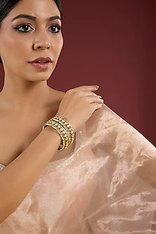 Gold Finish Kundan Polki Bangles (Set Of 2)