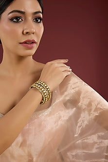 Gold Finish Kundan Polki Bangles (Set Of 2)