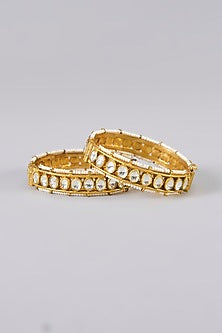 Gold Finish Kundan Polki Bangles (Set Of 2)