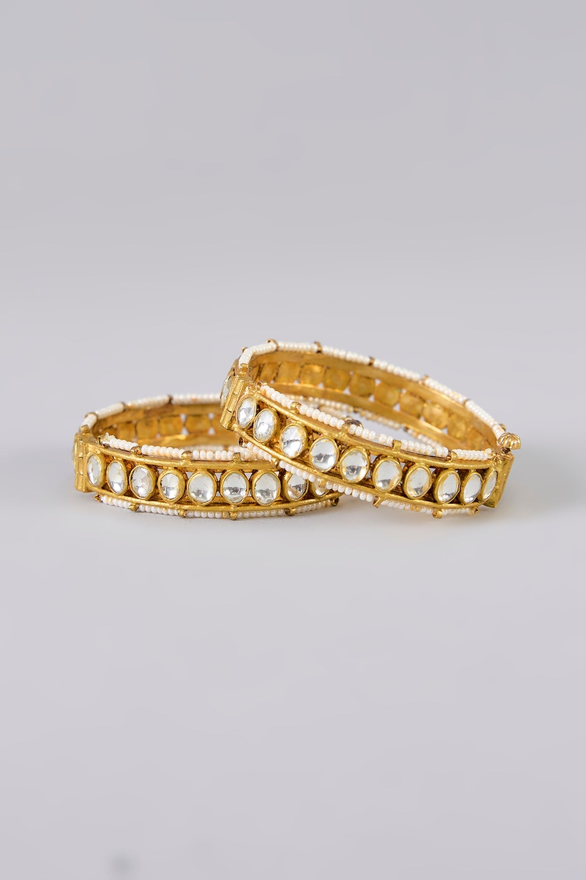 Gold Finish Kundan Polki Bangles (Set Of 2)