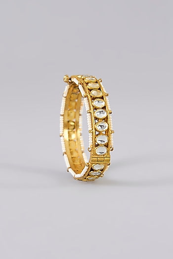 Gold Finish Kundan Polki Bangles (Set Of 2)