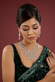 White Finish Cubic Zirconia Necklace Set