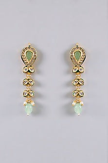 Gold Finish Green Beaded Long Necklace Set