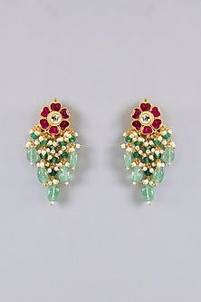 Gold Finish Ruby & Emerald Stone Necklace Set