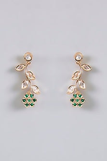 Gold Finish Green & White Stone Floral Necklace Set