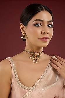 White Finish Kundan Polki & Ruby Stone Necklace Set
