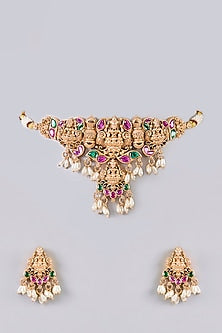 White Finish Kundan Polki & Ruby Stone Necklace Set