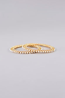 Gold Finish Pearl & Beaded Bangles (Set Of 2)