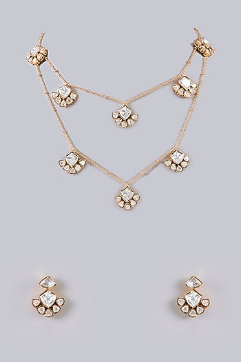 White Finish Kundan Polki & Pearl Layered Necklace Set