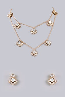 White Finish Kundan Polki & Pearl Layered Necklace Set