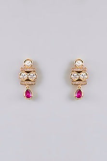 Gold Finish Pearl & Pink Stone Necklace Set