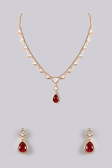 Gold Finish Pearl & Kundan Polki Pendant Necklace Set