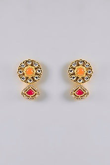 Gold Finish Multi-Colored Stone & Kundan Polki Necklace Set
