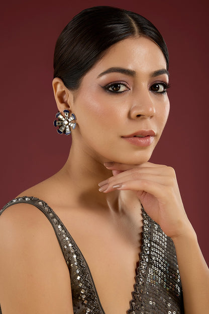 Two-Tone Finish Floral Earrings