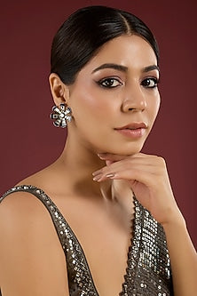 Two-Tone Finish Floral Earrings