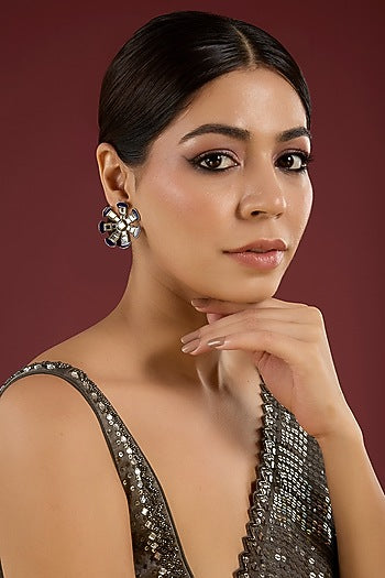 Two-Tone Finish Floral Earrings