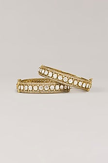 Gold Finish Pearl Bracelets (Set Of 2)