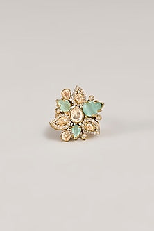 Gold Finish Sparkling Stone Floral Ring