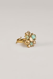 Gold Finish Sparkling Stone Floral Ring