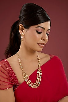 Gold Finish Multi-Colored Beaded Necklace Set
