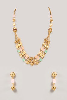 Gold Finish Multi-Colored Beaded Necklace Set