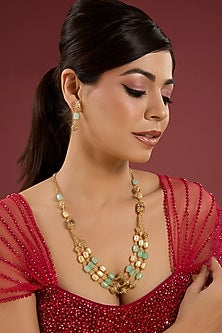 Gold Finish Multi-Colored Beaded Necklace Set