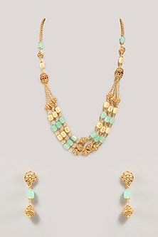 Gold Finish Multi-Colored Beaded Necklace Set