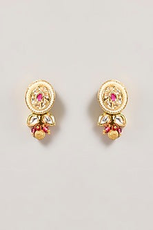 Gold Finish Pink Stone Necklace Set