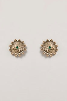 Gold Finish Green Stone Stud Earrings