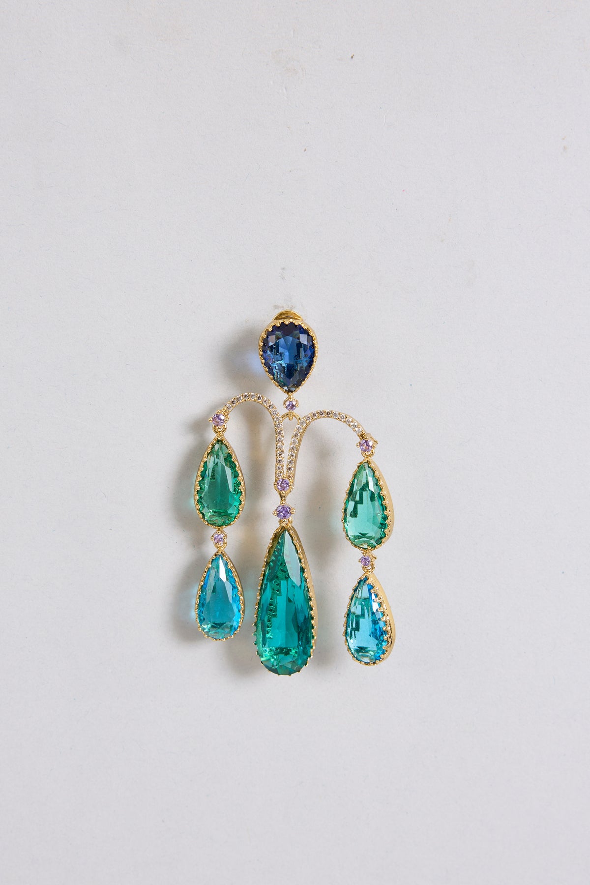 Gold Finish Sapphire Blue & Emerald Stone Statement Earrings