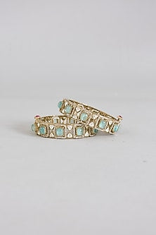 Gold Finish Mint Kundan Polki Bangles