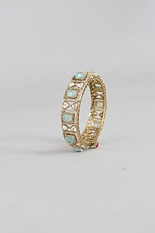 Gold Finish Mint Kundan Polki Bangles