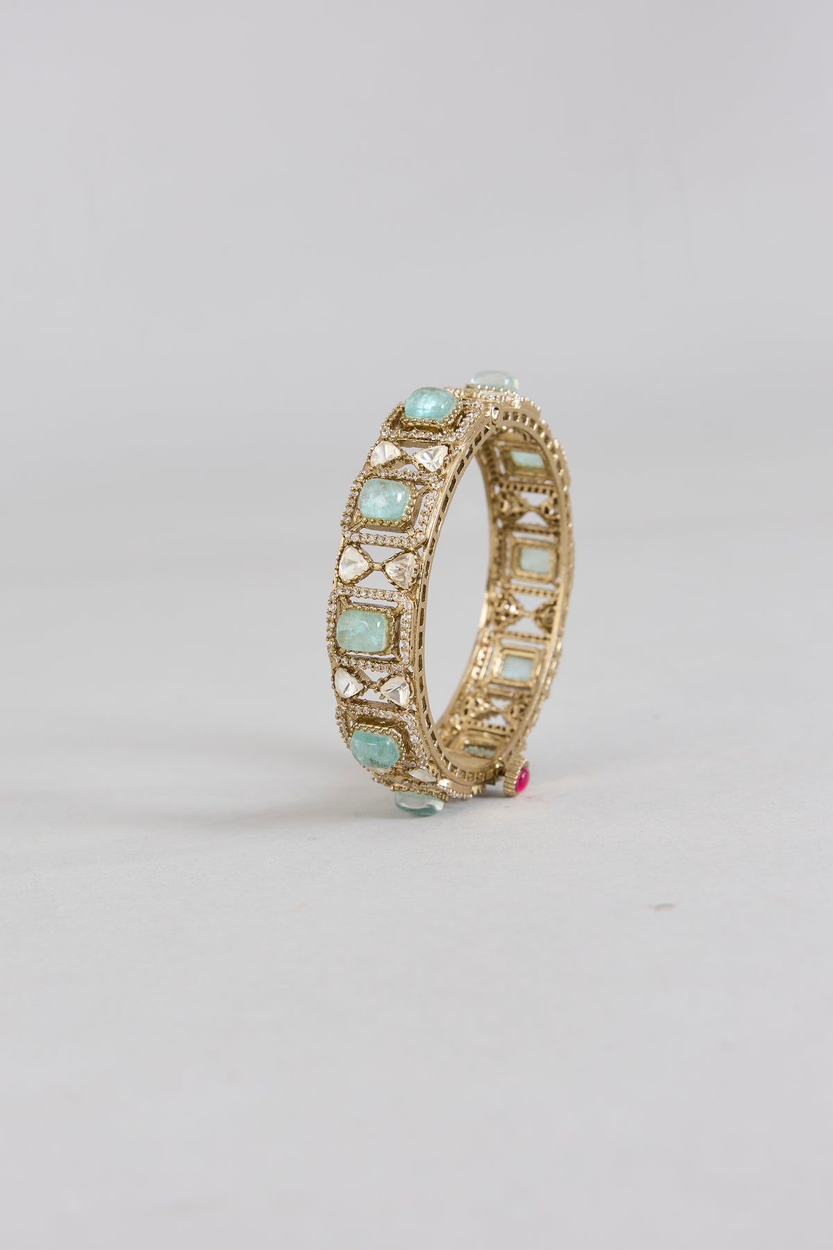 Gold Finish Mint Kundan Polki Bangles