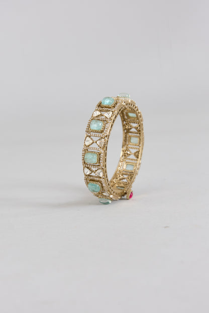 Gold Finish Mint Kundan Polki Bangles