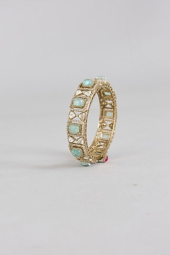 Gold Finish Mint Kundan Polki Bangles
