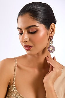 Gold Finish Kundan Polki & Ruby Stone Dangler Earrings
