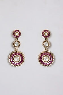 Gold Finish Kundan Polki & Ruby Stone Dangler Earrings