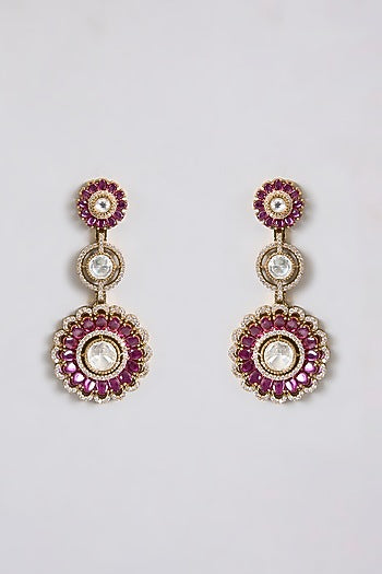 Gold Finish Kundan Polki & Ruby Stone Dangler Earrings
