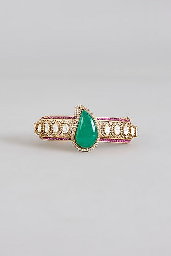 Gold Finish Kundan Polki & Emerald Drop Bracelet