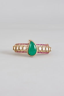 Gold Finish Kundan Polki & Emerald Drop Bracelet