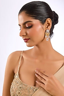 Gold Finish Kundan Polki & Champagne Stone Dangler Earrings