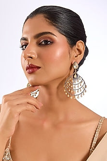 Gold Finish Kundan Polki Chandbali Earrings
