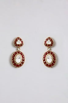 Gold Finish Kundan Polki Maroon Enameled Necklace Set