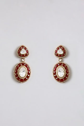 Gold Finish Kundan Polki Maroon Enameled Necklace Set