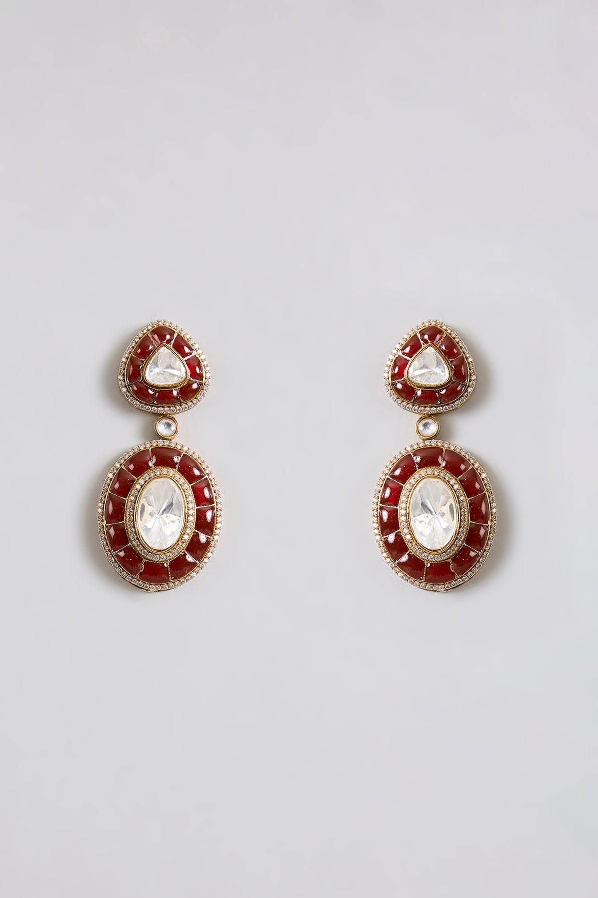 Gold Finish Kundan Polki Maroon Enameled Necklace Set