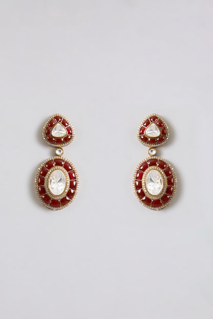 Gold Finish Kundan Polki Maroon Enameled Necklace Set
