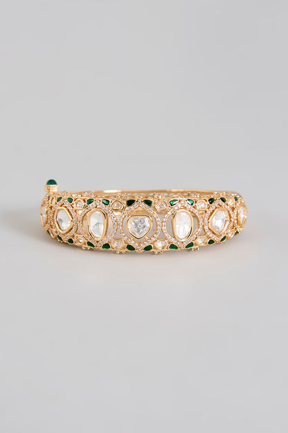 Gold Finish Floral Motif & Kundan Polki Bracelet