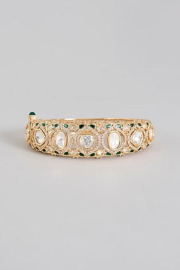 Gold Finish Floral Motif & Kundan Polki Bracelet